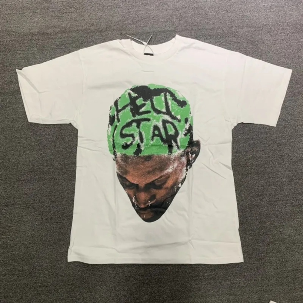 White T-Shirt with Green and Black Graphic